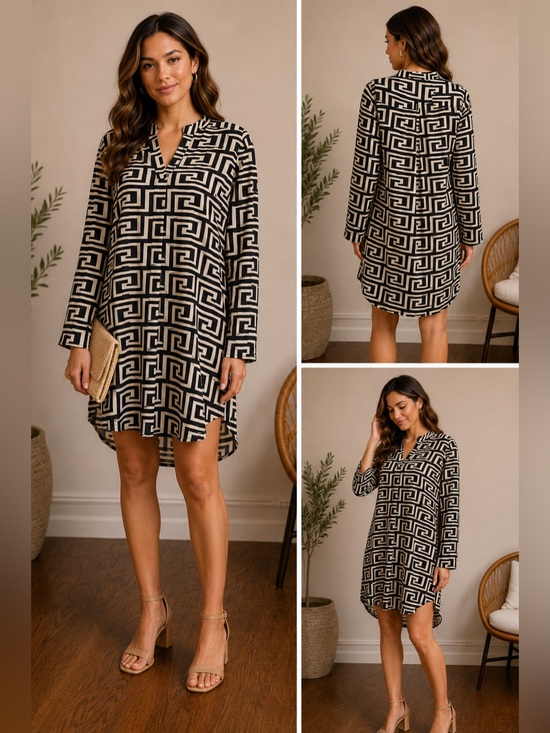 PY Made in Italy Dresses & Skirts - Made in Italy (PY) ❤️ Geometric Greek Key Tunic Shirt Dress M/L.